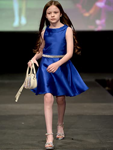 Girls Stain Pageant Interview Dresses Knee Length Suit for Kids Princess Formal Party Dress PT0074