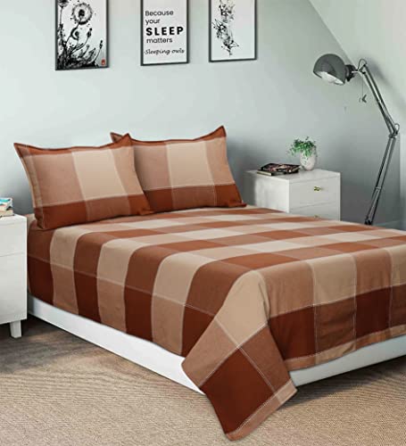 Image of AIRWILL, 200GSM Handloom Cotton Double Bedsheet with 2 Pillow Covers (4-Way Brown)