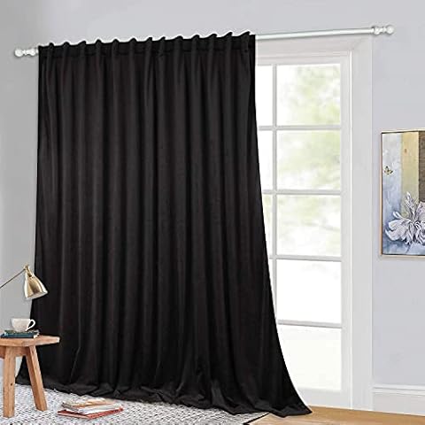 StangH Velvet Blackout Curtains for Sliding Door - Black Backdrop Drapes Heat Insulated Vertical Blinds Deep Darkness Privacy Extra Wide Panel for Studio Room, Black, 100 x 120-inch, 1 Panel Cover