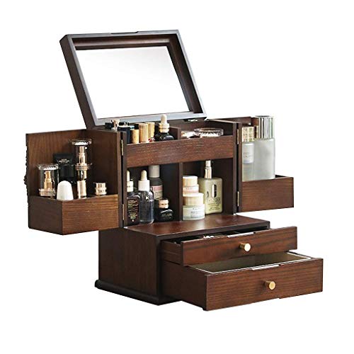 Preisvergleich Produktbild Gymqian Double Türeholz Schmuckschatulle Mit Spiegel, Großkapazität Schmuck Organizer Aufbewahrungskoffer, Kosmetischer Aufbewahrungsbox, Geschenk Für Angehörige, 28X20X16Cm Exquisi