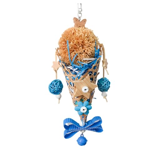 Image of Bird Toys Foraging Shredder Hanging Toys Rope Perch with Bell Parakeet Toy Parrot Swing Climbing Standing Toys Bird Cage Accessories, Blue