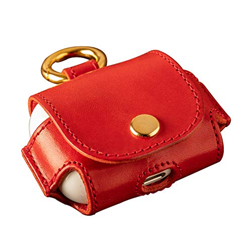 AirPodsPro用のケース 栃木レザー 本革 日本製 カラビナ イヤフォンケース ハンドメイド AP-018 レッド