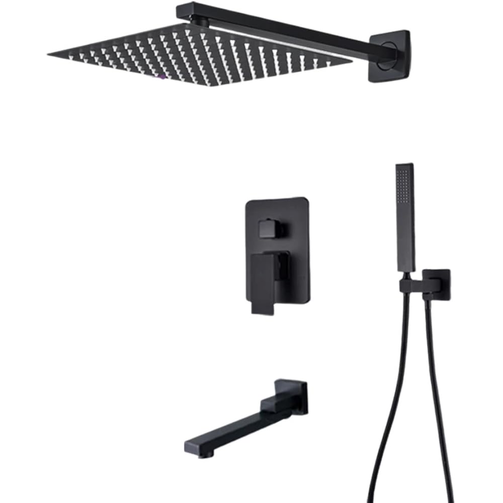 Colonne de douche noir mat encastrée avec mitigeur eau chaude et froide pour baignoire