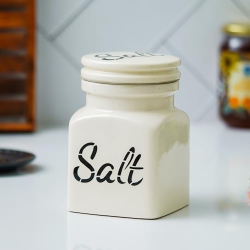 Image of Ceramic Namak Jar with Lid for Kitchen Storage 750 ml | Ceramic Salt Container for Spices & Salt | Multipurpose Airtight Pickle /Barni Storage Jars | Countertop Masala Container for Home Kitchen |White