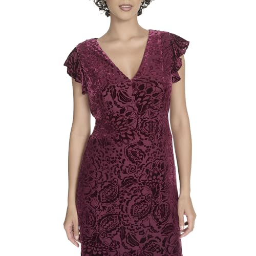 Image of Tommy Hilfiger Women's Flutter Sleeve V-Neck Ruffle Trim Hi-Lo Midi Dress