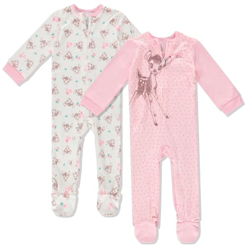 Image of Disney Baby Onesies 2 Pack Zip-Up Sleeper - Winnie The Pooh, Monsters Inc, Dumbo, Bambi - Newborn Girls & Baby Boy's Pajamas
