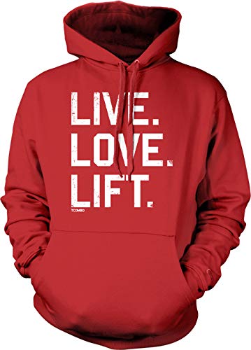 Live. Love. Lift. - Gym Workout Bodybuilder Unisex Hoodie Sweatshirt (Red, X-Large)