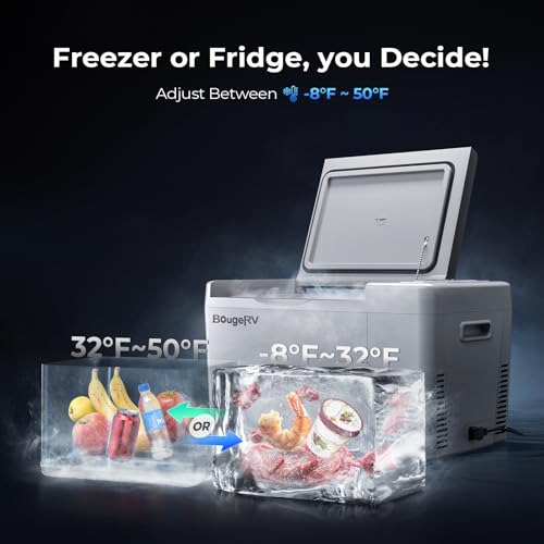 BougeRV 12 Volt Refrigerator 12V Car Fridge 23 Quart Portable Freezer Compressor Cooler 12/24V DC 110~240 Volt AC for Truck Van RV Camper SUV Travel Camping Road Trips Tailgating -8℉~50℉