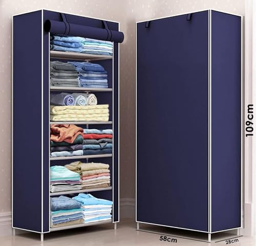 Image of Collapsible Wardrobe 6 Shelves Storage Clothes Storage Rack Quick Wardrobe /Cabinet /Multipurpose Storage Rack, Foldable, Collapsible Fabric Organizer for Home Office (Blue, 6 Layer)