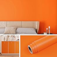 Peel and Stick Wallpaper✔️Size: 40x200cm per roll, cover an area of 0.8 square meter. Washable orange wallpaper made of durable vinyl, oil proof and waterproof. Fully removable without leaving a residue. Self Adhesive Wallpaper✔️DIY: Trimming gridlin...