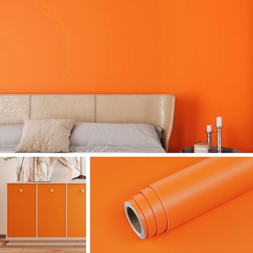 Livelynine Vinilo Adhesivo Muebles Naranja Impermeable Papel Adhesivo para Muebles de Cocina Mesas Escritorio Puertas de Armario Papel Pintado Pared Dormitorio Infantil Tonos Naranjas Mate 40CMx2M