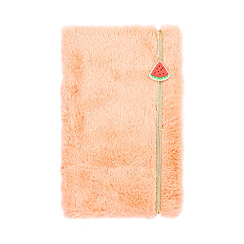 Yoobi | Journal with Fuzzy Pink Faux Fur Cover and Watermelon Cha...