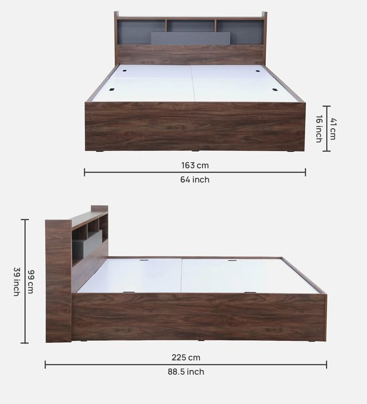 Image of Mintwud Pepperfry Engineered Wood Queen Size Bed with Box Storage | Wooden Double Bed Cot Palang Furniture with Headboard for Home Bedroom Living Room and Hotel (Natural Walnut Finish)