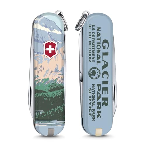 Image of Victorinox Classic SD Swiss Army Knife, Glacier National Park | 7-Function Swiss Mini Knife, Small Blade, Nail File, Screwdriver, Key Ring, Swiss Made, Compact EDC for Keys and Bags