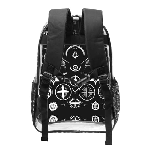 Supernatural Symbols Black Clear Backpack,High Capacity Clear Bag For Travel,Work,Festival, Concerts Women Men Unisex2