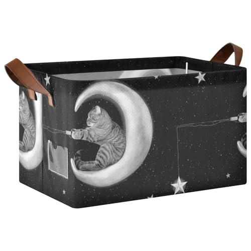 Kjovgcb �����`���[�o�X�P�b�g�r���A���U�[�n���h���t���܂肽���ݎ��{�b�N�X�A�L�b�`���p�o�X�P�b�g�I�[�K�i�C�U�[ 16x11.4x10�C���` �v�����g The Cat Sits on The Moon and Catches The Stars