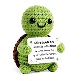 Varifieyo Set Cadeau Maman : Tortue Poupée Positive en Crochet avec Porte Clef Câlin de Poche, Tortue Peluche Positive en Français, Cadeau Mère Original pour Anniversaire, Fête des Mères (Mama)