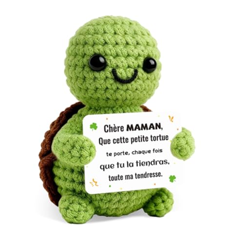 Varifieyo Set Cadeau Maman : Tortue Poupée Positive en Crochet avec Porte Clef Câlin de Poche, Tortue Peluche Positive en Français, Cadeau Mère Original...
