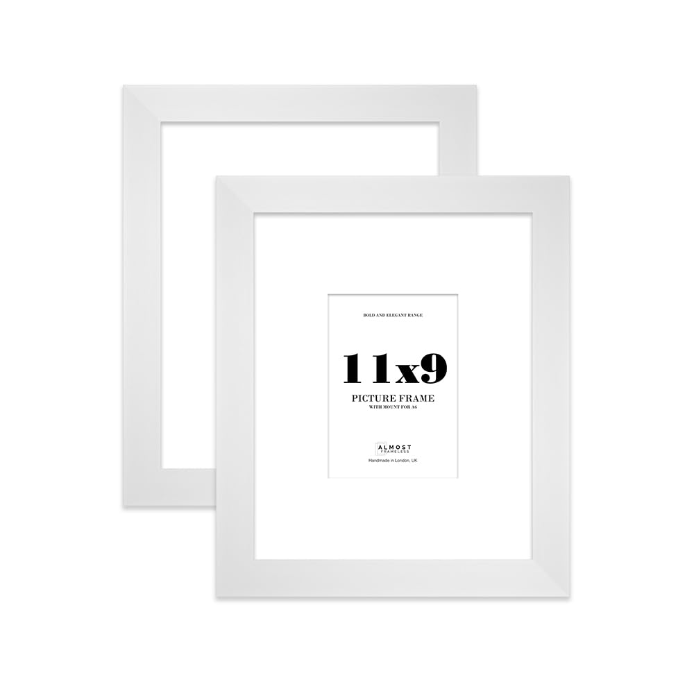 11x9 White Frame With Mount for A6 Pictures 28mm Edge Portrait and Landscape Display with Wall Hooks and Kickstand, 2 Pack
