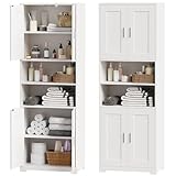 BEWISHOME Mobile Alto da Bagno,rredo Bagno, Mobiletto Bagno Salvaspazio, Mobiletto Portaoggetti con Spazio Aperto, per Sala da Pranzo, Salotto, Soggiorno, Cucina 30x60x170cm Bianco EYYG09W