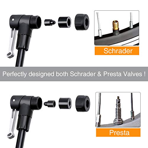 Audew Portable Bike Pump - 12Inches Lightweight Bicycle Air Pump with Folding Handle - 160Psi Presta and Schrader Valve for Mountain Road BMX Bike, Ball, Inflatable Toy Including Puncture Repair Kit