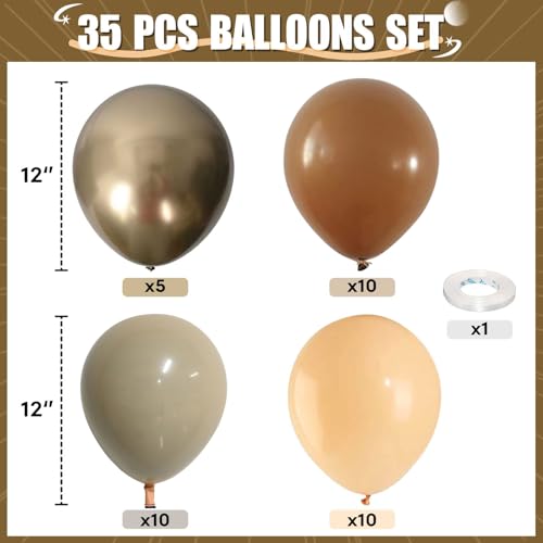 Image of HILAVO Brown Gold Balloons, 12 inch Double Stuffed Brown Gold and Cream Beige Balloons for Neutral Baby Shower Boho Wedding Birthday Party Decorations