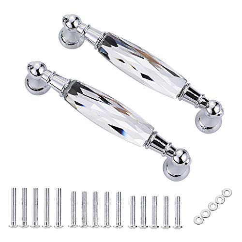 JUXYES Pack of 2 Crystal Cabinet Handles Pulls, Chrome Silver Glass Handle Decorative Drawer Pulls Modern Cupboard Door Handle Knobs for Dresser Drawer Cabinet Closet (3.75")