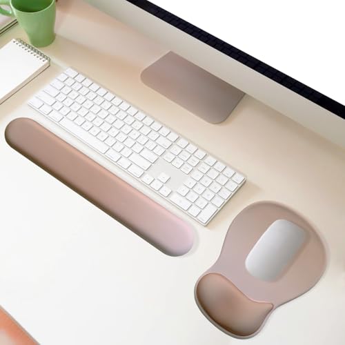 Gel Mouse Pad with Wrist Rest, Ergonomic Office Keyboard Wrist Rest and Mousepad with Wrist Support, Computer Mouse Pad with Non-Slip PU Base and Desk Accessories Mat for Home & Gaming, Mocha Sand by NEENALO - Image 2