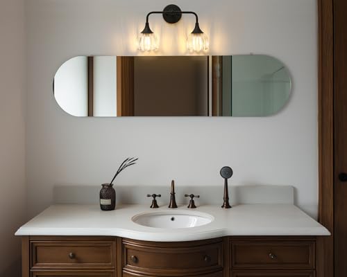 Image of Phansthy Bathroom Vanity Light Fixtures, Hardwired 2-Light Modern Sconces Wall Light Over Mirror with Clear Tulip Glass Shade for Bedroom Living Room Hallway Kitchen (Black + Clear Shade)