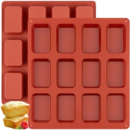 JOERSH Silicone Mini Loaf pan-(2PCS) 12 Cavities Mini Bread Pan, Non-stick Silicone Baking Molds for Bread, Cake, Cornbread, Brownie, Cheesecake Mini Sized