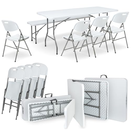 VOSS.garden Sitzgruppe 180cm, 1x Tisch + 1x Bank + 4 Stühle, klappbar