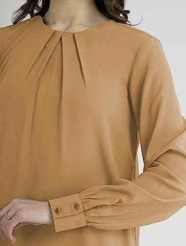 Image of Classic Crew Neck Front Pleat Detail Women Plain Top with Long Sleeves for Office, Casual, Top for Women /Girls Tops
