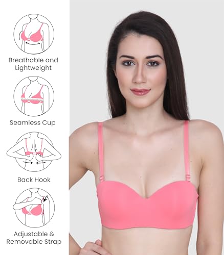 Image of GLAMORAS Women & Girls Demi Cup Bra | Nylon Spandex, Padded, Underwired Bra | Adjustable Detachable Straps, Low Coverage Demi Bra