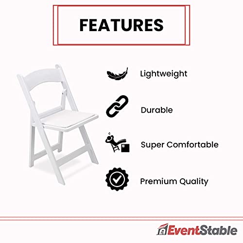 Image of EventStable Titan PRO Resin Folding Chair - White Indoor Outdoor Lightweight Padded Folding Chair for Weddings Parties Events - 100 Pack
