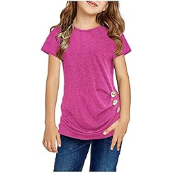 Persianas Para Garage Camiseta de Manga Corta con botón de túnica con para niñas, Camisetas Casuales, Blusa Frontal, Camisetas para niñas Deportiva Hombre (#02-Hot Pink, 4-5 Years)
