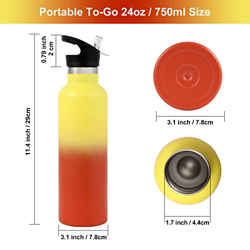 Neihepal 24Oz Insulated Water Bottles Bulk 4 Pack,Stainless Steel Double Wall Sport Bottle With Straw Lid,Metal Reusable Thermoses Cup With Hand Cap For Hikers,Gift (Yellow-Orange Gradient,Set Of 4) #TOP5