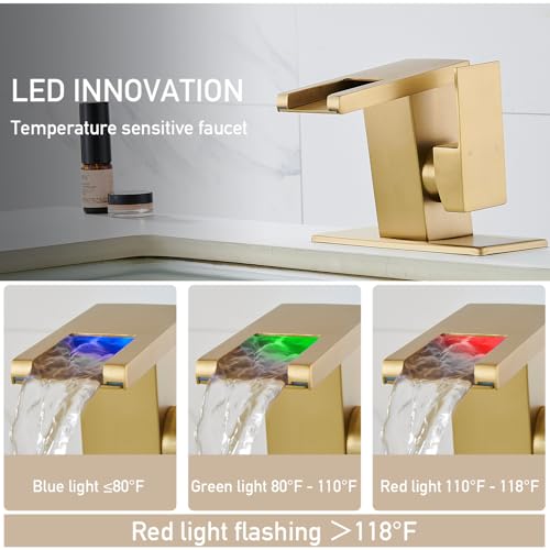 Image of AVSIILE LED Bathroom Sink Faucet, Brushed Gold, Waterfall, Side Handle
