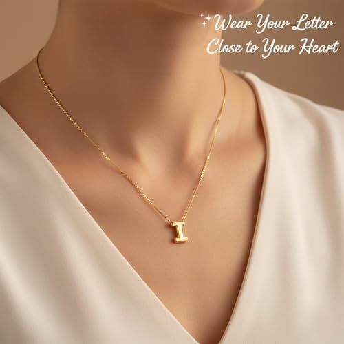 Image of Personalized Bubble Letter Initial Necklace, 14K Gold Plated, Dainty Pendant for Women, Trendy Gold Jewelry