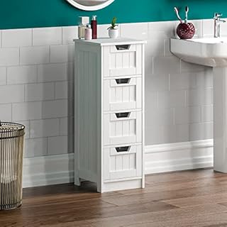 Bath Vida 4-Drawer Floor Standing Cabinet Unit Bathroom Storage, Wood, White