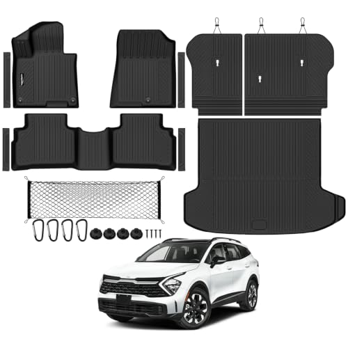 Tongama-Floor Mats for 2026 Kia Sportage Hybrid All Weather TPE Trunk Mat and Backrest Mats Protector and Cargo Net and Door Sill Guards for Kia Sportage Floor Liner Accessories