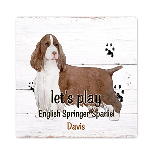 Panneau en bois Let's Play, cadeau idéal style ferme motif épagneul