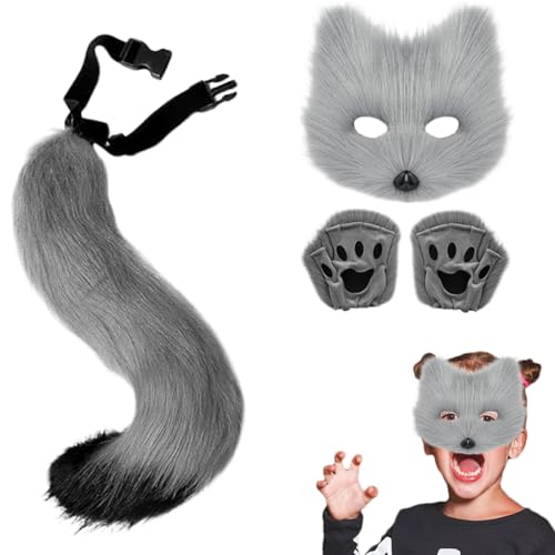 Spectacle Halloween réussi avec ce masque enfants en fausse fourrure et ses oreilles