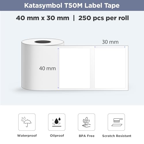 SUPVAN T50M Series Label Maker Tape, 2 Rolls 40mm x 30mm 250 Labels/Roll Genuine Laminated Thermal Label Tape Refill, Waterproof Oilproof Highly Adhesive Auto Detect Labels, Black  image 7