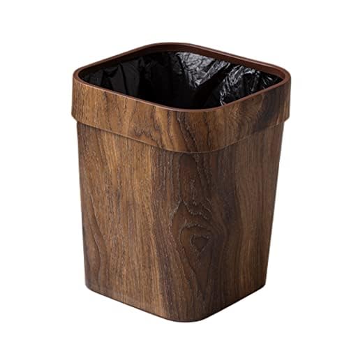 ゴミ箱 おしゃれ ゴミ箱 フタなし ごみ箱 ボックス 木目 シングル ??桶 ダストボックス 袋が見えないゴミ箱 大容量 収納ボックス レトロ インテリア 固定リング 丸型 角型 スリム ホーム キッチン、リビングルーム、トイレ、室内、洗面所用 (四角木目