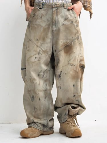 Mens Baggy Jeans High Waist Y2k Vintage Hip Hop Barrel Leg Pleated Design Denim Pants for Unisex Streetwear2