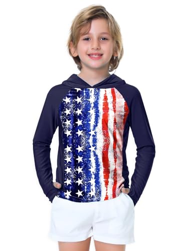 Image of AOBUTE Unisex Kids Long Sleeve Hoodie Rash Guard Boys UPF 50+ Swim Top with Thumb Hole 3-12 Years