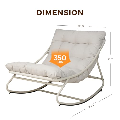 Grand patio schaukelstuhl Outdoor mit Kissen, Schaukelliege Wetterfester Relaxstuhl aus Metall für Garten, Wohnzimmer, Hof, Terrasse und Balkon, bis 150 kg Belastbar-Cremeweiß