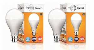 wipro 18W B22 LED Cool Day Light Bulb, Pack of 2, (Garnet)