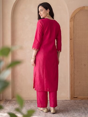 Image of INDO ERA Women's Black Silk Blend Embroidered Mirror Work Kurta & Pant with Dupatta Set (IEDDAI484)