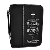 Custom Bible Cover - Philippian 4:13 - Black Bible Cover with Silver Engraving